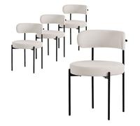 ML-Design Lot de 4 Chaises de Salle à Manger, en Tissu Teddy Polyester Blanc avec Dossier, Ronde Rembourrée avec Pieds Métalliques