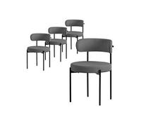 ML-Design Lot de 4 Chaises de Salle à Manger, en Tissu Teddy Polyester, Gris, avec Dossier, Chaise Ronde Rembourrée avec Pieds Métalliques Noirs, Fauteuil Lounge Ergonomique de Salon Cuisine Bureau