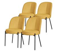 ML-Design Lot de 4 Chaises de Salle à Manger, Moutarde en Polyester avec Pieds Métalliques, Dossier Confortable Arrondi, Assise Rembourrée, Sièges Ergonomiques pour Cuisine et Salon, Design Moderne