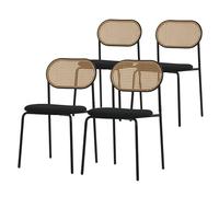 ML-Design Lot de 4 Chaises de Salle à Manger, Noir, Chaise de Cuisine avec Dossier en Rotin, Assise Rembourrée en Polyester Dossier en Maille Incurvée, Structure en Acier Revêtu, Forme Ergonomique