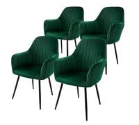 ML-Design Lot de 4 Chaises de Salle à Manger, Vert, Aspect en Velours, Assise Rembourrée avec Pieds en Métal, Dossier et Accoudoirs Ergonomiques, Fauteuil Moderne pour Salon, Bureau Chambre, Cuisine