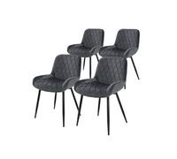 Set 4 chaises de salle à manger rembourrées assise dossier anthracite velours