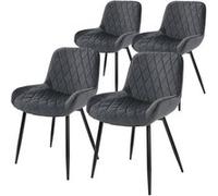 ML-Design Set de 4 Chaises de Salle à Manger - Anthracite - Style Rétro - Assise Rembourrée en Velours - Pieds en Métal Noir - Dossier et Accoudoirs - Fauteuil Moderne de Salon/Bureau/Chambre/Cuisine