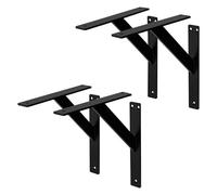 ML-Design Lot de 4 Supports d'Étagère, 240 x 240 mm, en Aluminium, Noir, Style Industriel, Équerre pour Étagères Murales et Projets de Bricolage, Console Murale Durable, Matériel de Montage Inclus