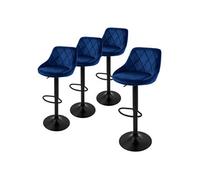 ML-Design Tabouret de bar, set de 4, revêtement en velours, bleu, avec dossier et repose-pieds, hauteur 62-82 cm