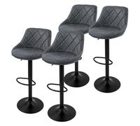 ML-Design Lot de 4 Tabourets de Bar en Simili, Anthracite, Chaise Rembourrée avec Dossier et Repose-Pieds, Réglable en Hauteur 62-82 cm, Pivotante à 360°, Tabouret de Comptoir, Cuisine, Bar de Maison