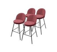ML-Design Lot de 4 Tabourets de Bar en Tissu Rouge, Hauteur 75 cm, Chaises de Comptoir