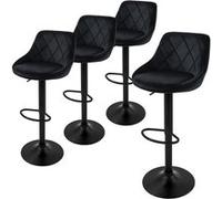ML-Design Lot de 4 Tabourets de Bar en Velours, Noir, Chaise Rembourrée avec Dossier et Schwarz