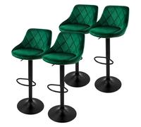 ML-Design Lot de 4 Tabourets de Bar en Velours, Vert, Chaise Rembourrée avec Dossier et Repose-Pieds, Réglable en Hauteur 62-82 cm, Pivotante à 360°, Tabouret de Comptoir, Cuisine, Bar de Maison