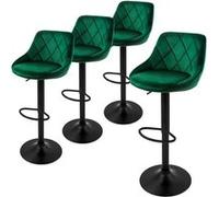 ML-Design Lot de 4 tabourets de bar en velours vert rembourrées avec dossier et repose-pieds réglable en hauteur 62-82 cm pivotante à 360° chaise