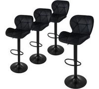 ML-Design Lot de 4 Tabourets de Bar Noir en Velours Rembourré avec Dossier et Repose-Pieds