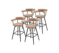 ML-Design Lot de 4 Tabourets de Bar Pivotants, Marron en Tissu Teddy, Hauteur 76 cm, Assise Rembourrée avec Accoudoirs et Dossier, Rotation à 360°, Repose-Pieds, Mobilier Moderne Cuisine Bistrot