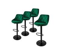 ML-Design Lot de 4 Tabourets de Bar en Velours, Vert, Chaise Rembourrée avec Dossier et Repose-Pieds, Réglable en Hauteur 62-82 cm, Pivotante à 360°, Tabouret de Comptoir, Cuisine, Bar de Maison