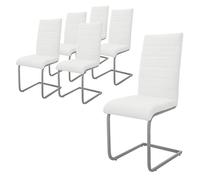 ML-Design Lot de 6 Chaises à Piétement de Salle à Manger, Blanc, en Simili & Métal, Design Cantilever à Haut Dossier, Chaise de Cuisine Ergonomique, Chaise Rembourrée à Bascule, Style Moderne
