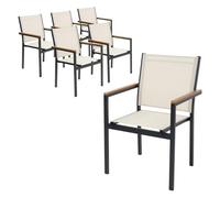 ML-Design Lot de 6 Chaises de Jardin avec Accoudoirs Aspect Bois, Beige, Structure en Aluminium Anthracite, Fauteuils en Textilène, Siège Empilable de Terrasse Balcon, Résistant aux Intempéries