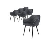 ML-Design Lot de 6 Chaises de Salle à Manger avec Accoudoirs et Dossier, Anthracite, Revêtement en Velours, Pieds en Métal Noir, Chaise de Cuisine pour Table à Manger, Protections de Sol Inclus