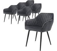 ML-Design Lot de 6 Chaises de Salle à Manger avec Accoudoirs et Dossier, Anthracite, Revêtement en Velours, Pieds en Métal Noir, Chaise de Cuisine pour Table à Manger, Protections de Sol Inclus