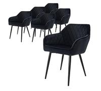 ML-Design Lot de 6 Chaises de Salle à Manger avec Accoudoirs et Dossier, Noir, Revêtement en Velours, Pieds en Métal Noir, Chaise de Cuisine Salon pour Table à Manger, Protections de Sol Inclus