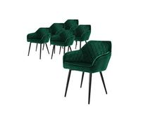 ML-Design Lot de 6 Chaises de Salle à Manger avec Accoudoirs et Dossier, Vert Foncé, Revêtement en Velours, Pieds en Métal Noir, Chaise de Cuisine Salon pour Table à Manger, Protections de Sol Inclus