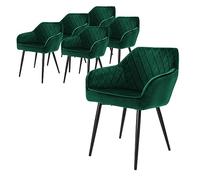 ML-Design Lot de 6 Chaises de Salle à Manger avec Accoudoirs et Dossier, Vert Foncé, Revêtement en Velours, Pieds en Métal Noir, Chaise de Cuisine Salon pour Table à Manger, Protections de Sol Inclus