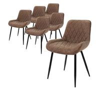 ML-Design Lot de 6 Chaises de Salle à Manger, avec Dossier et Accoudoirs, Marron, Assise en Matériau Synthétique, Pieds en Métal, Chaise Rembourrée de Cuisine Salon Bureau, Matériel de Montage Inclus