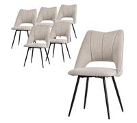ML-Design Lot de 6 Chaises de Salle à Manger Beige, Assise en Polyester, Chaise Rembourrées avec Dossier et Pieds Métalliques Noirs, Fauteuils Modernes pour Bureau Salon Cuisine, Matériel de Montage