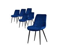 ML-Design Lot de 6 Chaises de Salle à Manger, Bleu Foncé, Assise en Velours avec Pieds Métalliques Noirs, Chaises avec Dossier