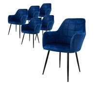 ML-Design Lot de 6 Chaises de Salle à Manger - Bleu Foncé - Style Rétro - Assise Rembourrée Aspect Velours - Pieds en Métal Noir
