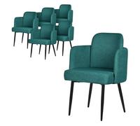 ML-Design Lot de 6 Chaises de Salle à Manger en Tissu Bleu Pétrole, avec Accoudoirs et Dossier Aspect Rotin, Pieds en Métal, Assise Rembourrée Confortable, Fauteuils Ergonomiques Salon Bureau Cuisine