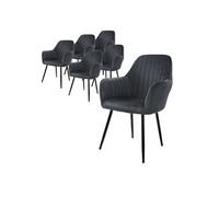 ML-Design Lot de 6 Chaises de Salle à Manger, Gris, Aspect en Velours, Assise Rembourrée avec Pieds en Métal, Dossier et Accoudoirs Ergonomiques, Fauteuil Moderne pour Salon, Bureau Chambre, Cuisine