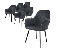 ML-Design Lot de 6 Chaises de Salle à Manger Gris Aspect en Velours Assise Rembourrée avec Pieds en Métal Dossier et Accoudoirs