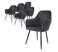 ML-Design Lot de 6 Chaises de Salle à Manger, Gris, Aspect en Velours, Assise Rembourrée avec Pieds en Métal, Dossier et Accoudoirs Ergonomiques, Fauteuil Moderne pour Salon, Bureau Chambre, Cuisine