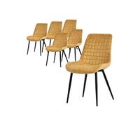 ML-Design Lot de 6 Chaises de Salle à Manger, Jaune Moutarde, Assise en Velours avec Pieds Métalliques Noir, Chaises de Cuisine avec Dossier, Chaises Rembourrées pour Salon Bureau, Fauteuils Tapissés