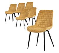 ML-Design Lot de 6 Chaises de Salle à Manger Jaune Moutarde Assise en Velours avec Pieds Métalliques Noir Chaises avec Dossier
