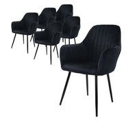 ML-Design Lot de 6 Chaises de Salle à Manger Noir Aspect en Velours Fauteuil Assise Rembourrée Dossier et Accoudoirs Ergonomiques