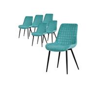 ML-Design Lot de 6 Chaises de Salle à Manger, Pétrole, Assise en Velours, Pieds Métalliques Noirs, Chaises de Cuisine avec Dossier