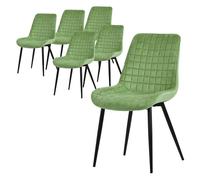 ML-Design Lot de 6 Chaises de Salle à Manger, Sauge, Assise en Velours, Pieds Métalliques Noirs, Chaises de Cuisine avec Dossier