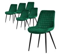 ML-Design Lot de 6 Chaises de Salle à Manger, Vert Foncé, Assise en Velours avec Pieds Métalliques Noirs, Chaises de Cuisine avec Dossier, Chaises Rembourrées pour Salon Bureau, Fauteuils Tapissés