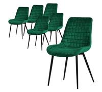 ML-Design Lot de 6 Chaises de Salle à Manger, Vert Foncé, Assise en Velours avec Pieds Métalliques Noirs, Chaises de Cuisine avec Dossier, Chaises Rembourrées pour Salon Bureau, Fauteuils Tapissés