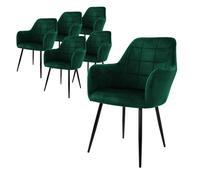 ML-Design Lot de 6 Chaises de Salle à Manger - Vert Foncé - Style Rétro - Assise Rembourrée Aspect Velours - Pieds en Métal Noir
