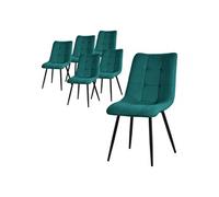 ML-Design Set de 6 Chaises de Salle à Manger Pétrole, avec Revêtement en Tissu Polyester et Pieds Métalliques Noirs, Chaises de Cuisine avec Dossier, Chaises Rembourrées de Salon Bureau, Kit Montage