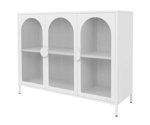 ML-Design Meuble de Rangement Métallique Blanc 120x93x40 cm, Buffet Moderne avec Compartiments et 3 Portes, sur Pieds Réglables en Hauteur, Armoire Vitrine Commode Minimaliste Mobilier de Séjour Salon