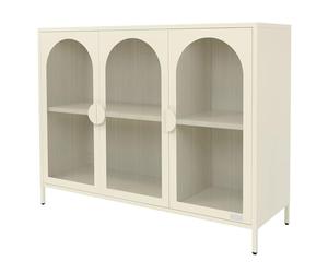 ML-Design Meuble de Rangement Métallique Crème 120x93x40 cm, Buffet Moderne avec Compartiments et 3 Portes, sur Pieds Réglables en Hauteur, Armoire Vitrine Commode Minimaliste Mobilier de Séjour Salon