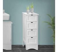 ML-Design Meuble de Salle de Bain sur Pied, Blanc, 30x81x30cm, en Bois MDF Mélaminée, avec 4 Tiroirs, Style Campagnard, Armoire Étroite, Table de Chevet, Commode de Rangement pour Cuisine Entrée