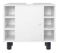 ML-Design Meuble sous Lavabo, Blanc, 60 x 54 x 32 cm, avec 1 Porte et 6 Étagères, Panneau MDF Finition Mélaminée, Armoire Bas sur Pied pour Salle de Bain, Placard de Rangement sous Évier Vasque Weiß G