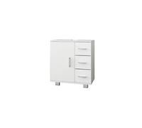 ML-Design Meuble sous Lavabo, Blanc, 60 x 60,8 x 33 cm, avec 1 Porte 2 Etagères 3 Tiroirs, Panneau MDF Finition Mélaminée, Armoire Bas sur Pied Salle