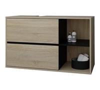 ML-Design Meuble sous-Vasque, 100 x 60 x 45,5 cm, Marron/Noir, en Bois MDF Mélaminée, avec 2 Tiroirs et Ètagères, Armoire Bas