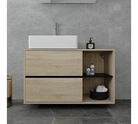 ML-Design Meuble sous Lavabo Suspendu Salle de Bain 100x60x45,5 cm, Brun Noir, Caisson Vasque Murale Moderne, 2 Tiroirs Spacieux, Étagère Ouverte Latérale, Rangement Optimisé, Structure en Bois MDF
