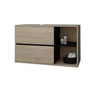 ML-Design Meuble sous-Vasque, 100 x 60 x 45,5 cm, Marron/Noir, en Bois MDF Mélaminée, avec 2 Tiroirs et Ètagères, Armoire Bas