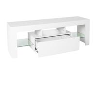 ML DESIGN Meuble TV avec Éclairage LED pour TV - 130x49x45cm -Blanc en Bois avec Étagère de Rangement en Verre